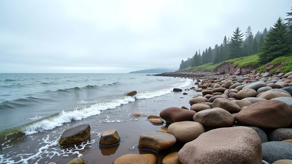 Vilsandi rahvuspark rannik, väiksed saared taustal, lained rannas